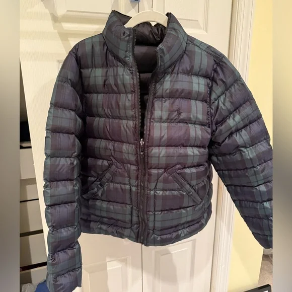 Polo Ralph Lauren- Reversible Blackwatch Plaid Puffer Jacket, Black, Size L, EUC - Picture 5 of 15